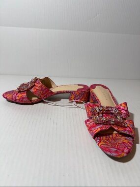 Alex Marie Pink Multicolor Jeweled Slide Mules